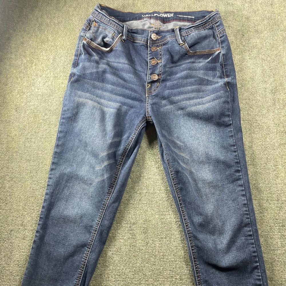 Wallflower Women's Dark Blue‎ Skinny Button-Fly Jeans